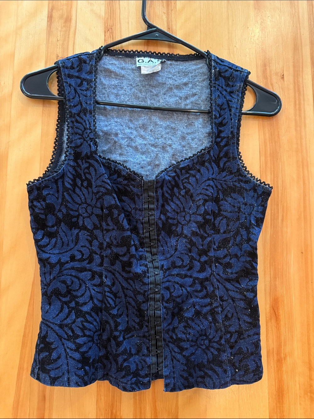 Women's vintage 90s Navy and black sparkle corset top